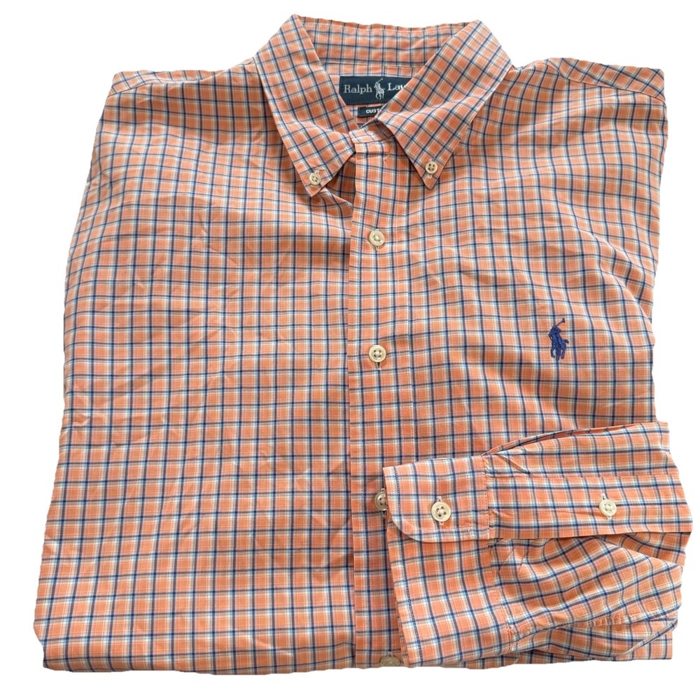 Polo Ralph Lauren Orange Check Cotton Oxford Button Down Shirt Size XL
